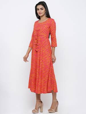 Women's Pink Rayon Leheriya Print Anarkali Kurta 2