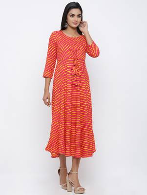 Women's Pink Rayon Leheriya Print Anarkali Kurta 3