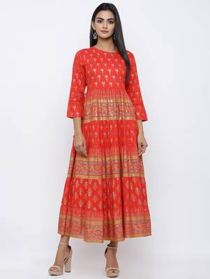 Women's Red Rayon Self Design Anarkali Kurta 1