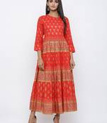 Women's Red Rayon Self Design Anarkali Kurta