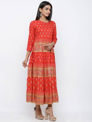Women's Red Rayon Self Design Anarkali Kurta 3