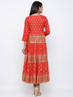 Women's Red Rayon Self Design Anarkali Kurta 5