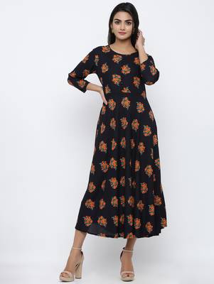 Women's Black Rayon Self Design Anarkali Kurta 1