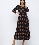 Women's Black Rayon Self Design Anarkali Kurta