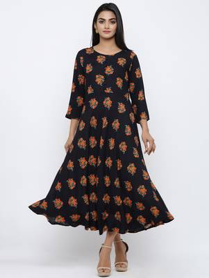 Women's Black Rayon Self Design Anarkali Kurta 2