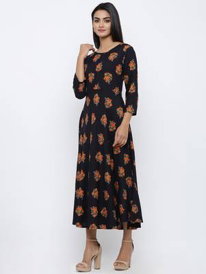 Women's Black Rayon Self Design Anarkali Kurta 4