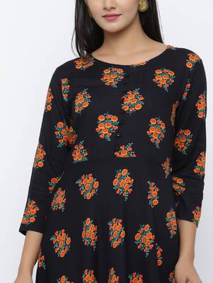Women's Black Rayon Self Design Anarkali Kurta 5