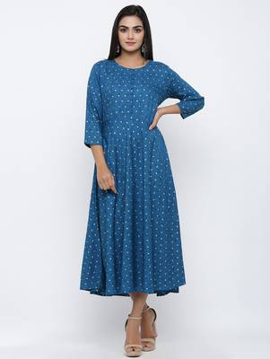 Women's Blue Rayon Self Design Anarkali Kurta 1