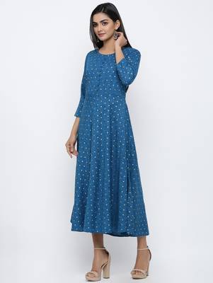 Women's Blue Rayon Self Design Anarkali Kurta 2