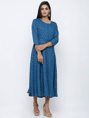 Women's Blue Rayon Self Design Anarkali Kurta 3
