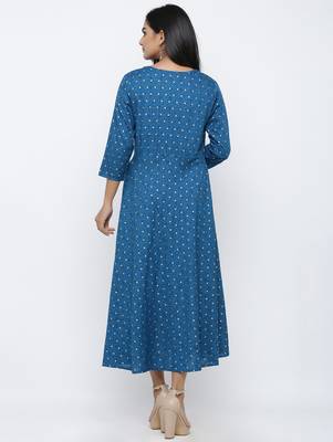 Women's Blue Rayon Self Design Anarkali Kurta 5