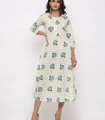 Women's White & Mustard Cotton Cambric Foral print Anarkali Kurta