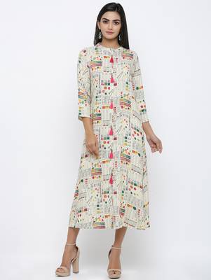 Women's Off White Rayon Self Design A-line Kurta 1