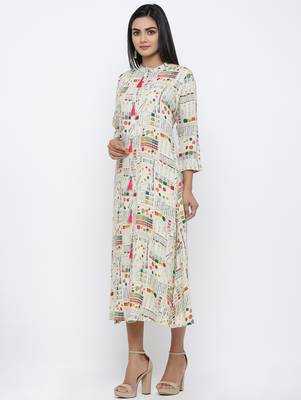 Women's Off White Rayon Self Design A-line Kurta 2