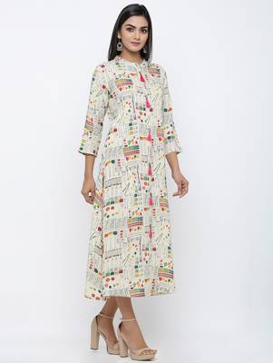 Women's Off White Rayon Self Design A-line Kurta 3