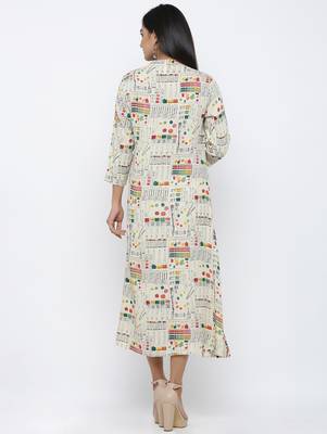 Women's Off White Rayon Self Design A-line Kurta 5