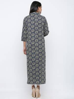 Women's Dark Green Cotton Self Design Shirt Style Straight Kurta 5