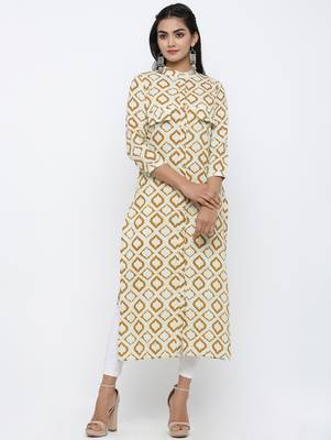 Women's Mustard Cotton Self Design Shirt Style Straight Kurta 1