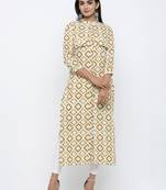 Women's Mustard Cotton Self Design Shirt Style Straight Kurta