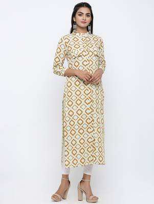 Women's Mustard Cotton Self Design Shirt Style Straight Kurta 3