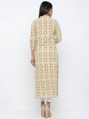 Women's Mustard Cotton Self Design Shirt Style Straight Kurta 5