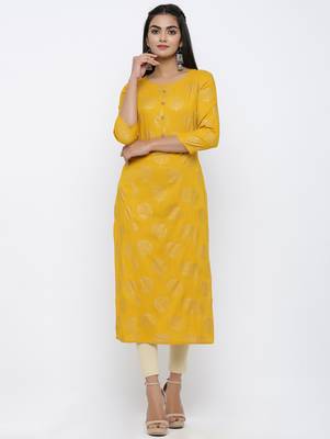 Women's Mustard Rayon Self Design Straight Kurta 1