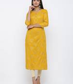 Women's Mustard Rayon Self Design Straight Kurta
