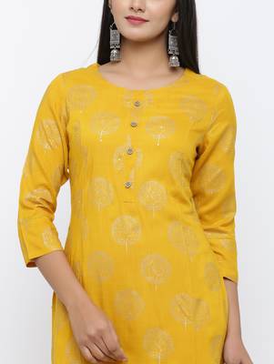 Women's Mustard Rayon Self Design Straight Kurta 4