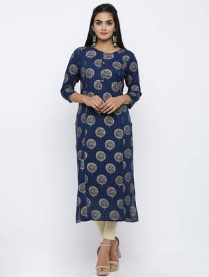 Women's Teal Rayon Self Design Straight Kurta 1