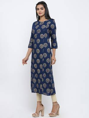 Women's Teal Rayon Self Design Straight Kurta 3