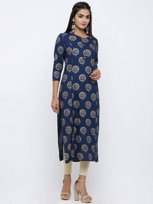 Women's Teal Rayon Self Design Straight Kurta 4