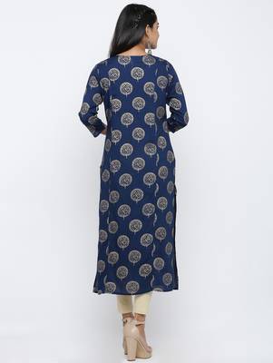 Women's Teal Rayon Self Design Straight Kurta 5