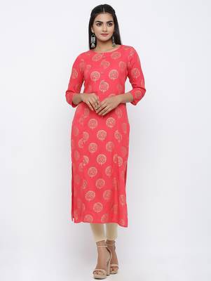 Women's Pink Rayon Self Design Straight Kurta 1