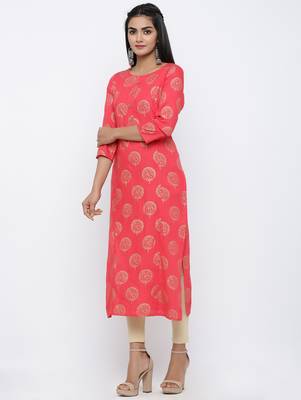 Women's Pink Rayon Self Design Straight Kurta 2