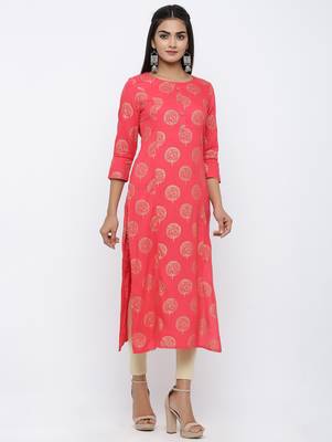 Women's Pink Rayon Self Design Straight Kurta 3