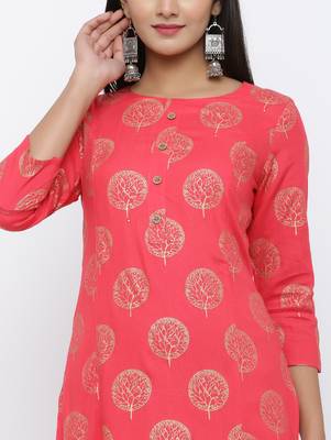 Women's Pink Rayon Self Design Straight Kurta 4