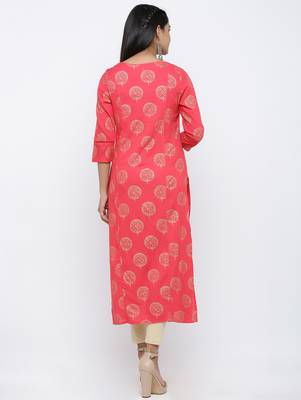 Women's Pink Rayon Self Design Straight Kurta 5