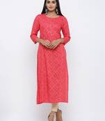 Women's Pink Rayon Bandhani Print Straight Kurta