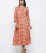 Women's Peach Cotton Cambric Self Design Anarkali Kurta