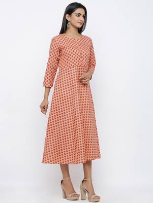 Women's Peach Cotton Cambric Self Design Anarkali Kurta 2