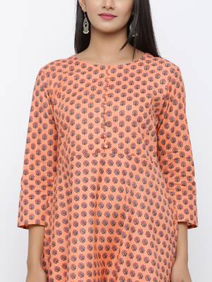 Women's Peach Cotton Cambric Self Design Anarkali Kurta 5