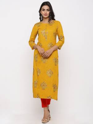 Women's Mustard Rayon Self Design Straight Kurta 1