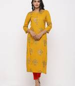 Women's Mustard Rayon Self Design Straight Kurta