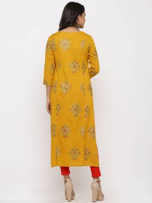 Women's Mustard Rayon Self Design Straight Kurta 5