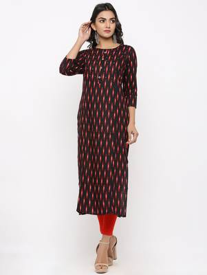 Women's Black Rayon Ikat Print Straight Kurta 1