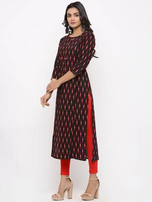 Women's Black Rayon Ikat Print Straight Kurta 2