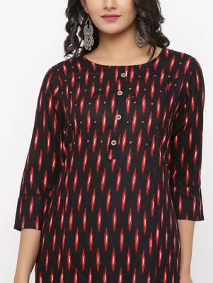 Women's Black Rayon Ikat Print Straight Kurta 4