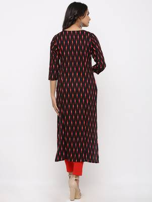Women's Black Rayon Ikat Print Straight Kurta 5