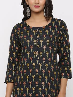Women's Dark Green Rayon leaf print Straight Kurta 4