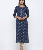 Women's Teal Rayon leaf print Straight Kurta